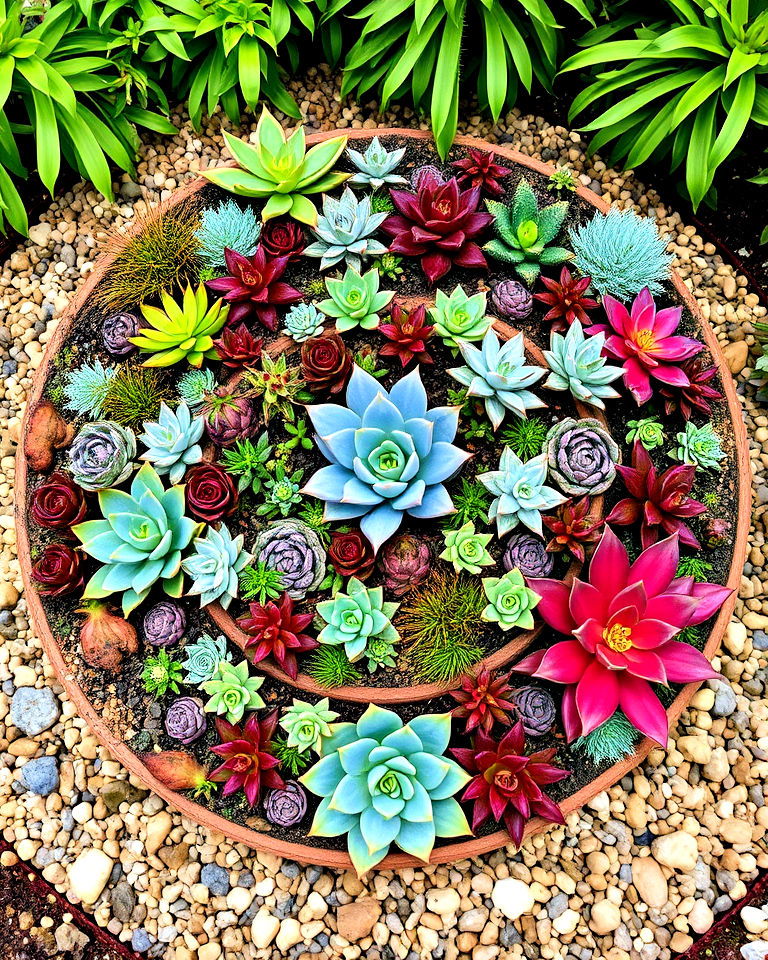 succulent spiral with gravel - 25 Spiral Garden Design Ideas