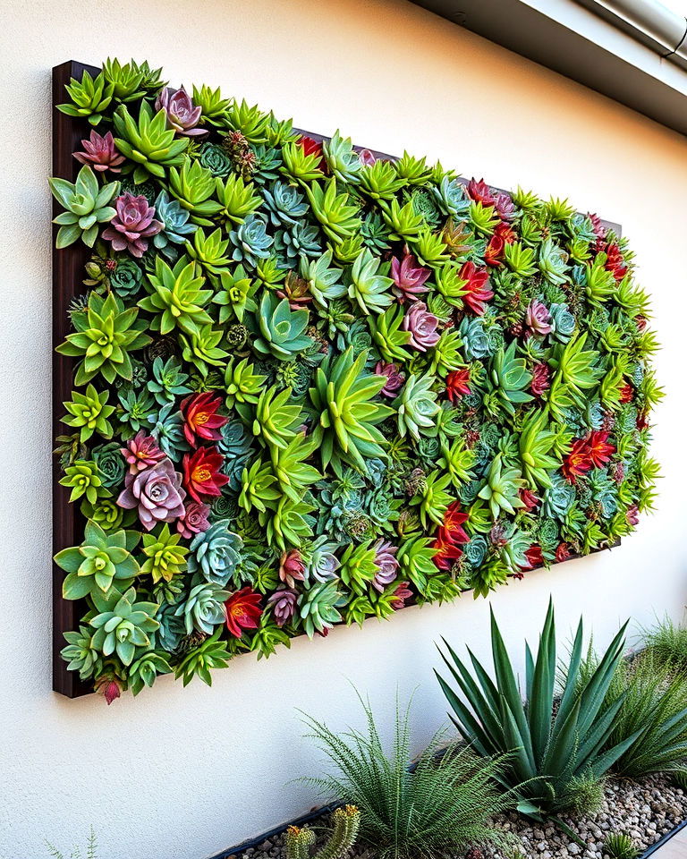 succulent walls for vertical appeal - 25 Drought Tolerant Landscaping Ideas