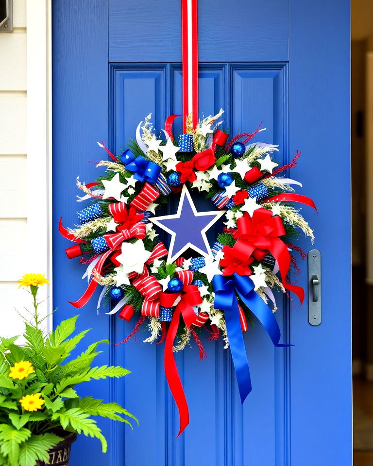 summer spirit with patriotic themed decor - 15 Summer Door Decoration Ideas