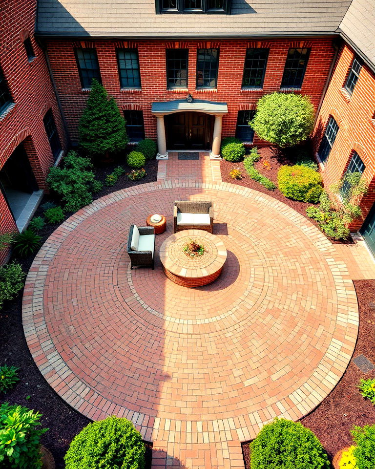 sunburst brick courtyard design - 15 Brick Courtyard Ideas