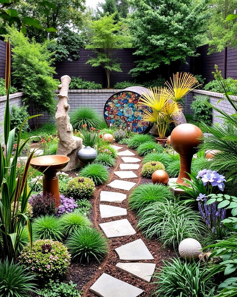 sunken garden with art installations - 15 Sunken Garden Ideas