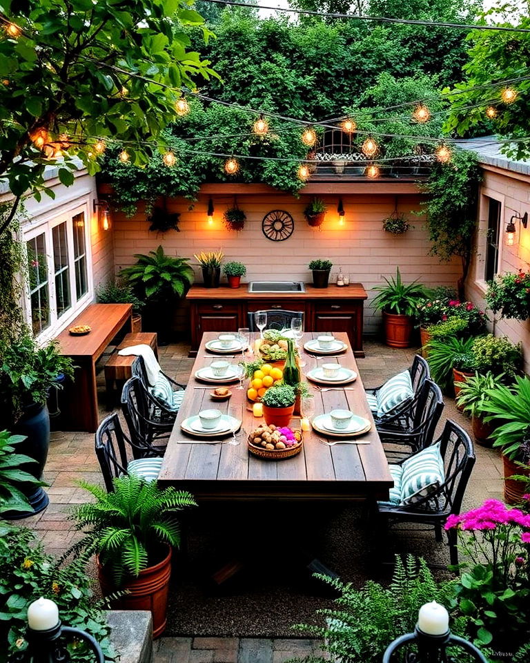 sunken garden with outdoor dining area - 15 Sunken Garden Ideas