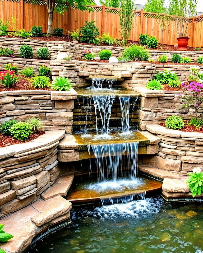 sunken garden with retaining wall waterfall - 15 Sunken Garden Ideas