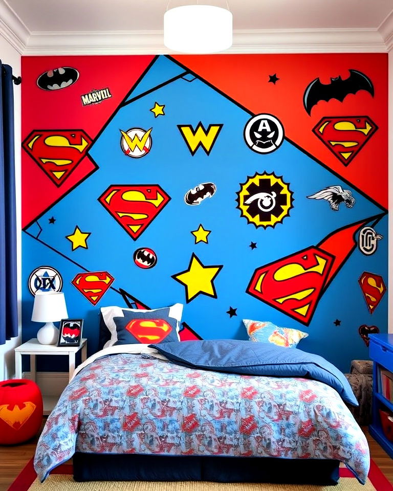 superhero themed accent wall - 25 Kids Room Accent Wall