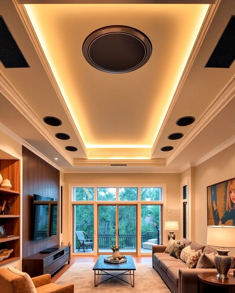 surround sound speaker system within the reverse tray ceiling - 20 Reverse Tray Ceiling Idea