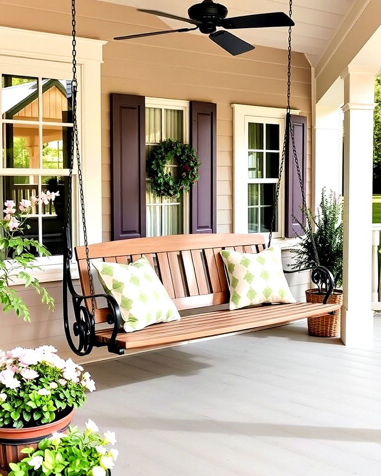 swinging bench for a relaxing retreat - 15 Cottage Front Porch Ideas