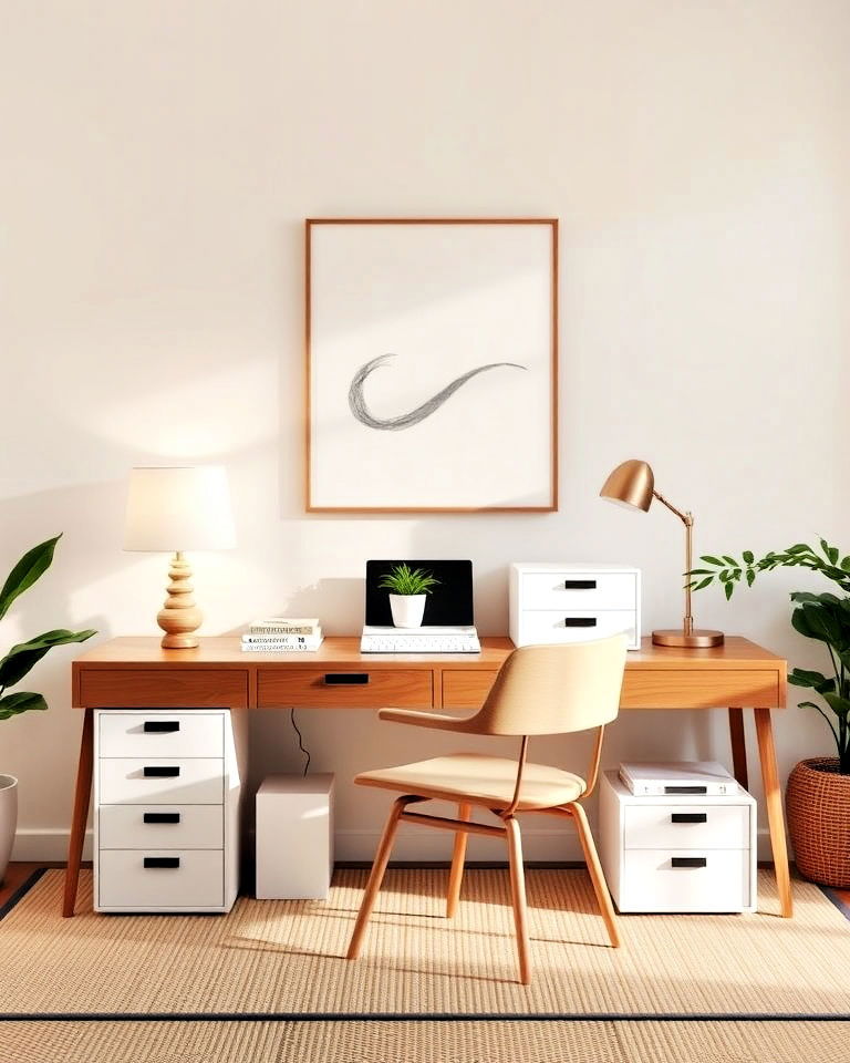 symmetrical layout for balanced design symmetrical layout for balanced design - 25 Japandi Home Office Ideas