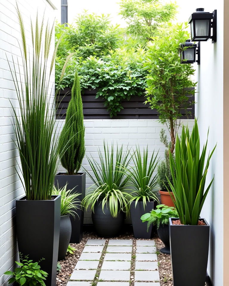 tall and narrow planters for compact garden - 15 Narrow Garden Ideas