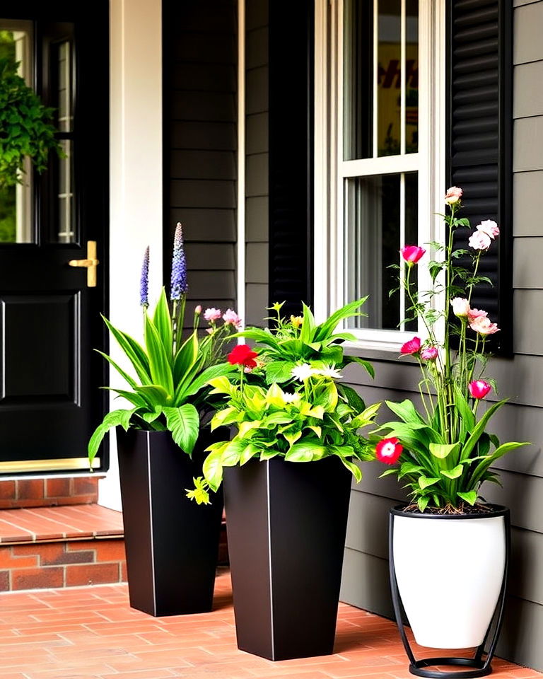 tall self watering planters are a perfect solution - 20 Tall Planters for Front Porch