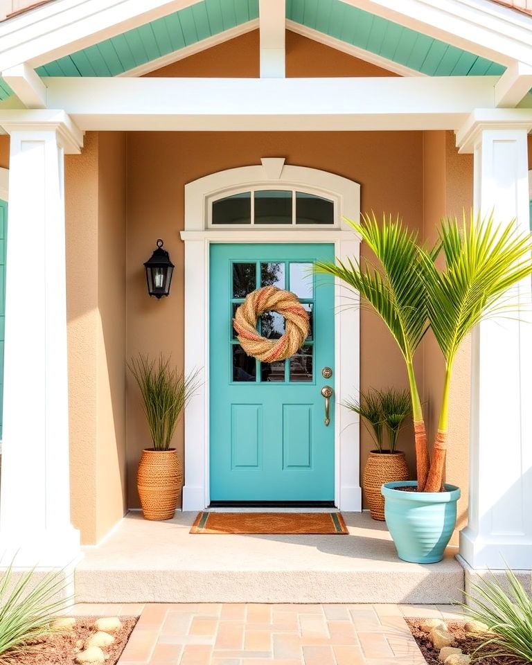 tan house with aqua accents - 30 Tan House Color Schemes