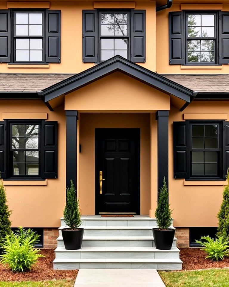 tan house with black trim - 30 Tan House Color Schemes