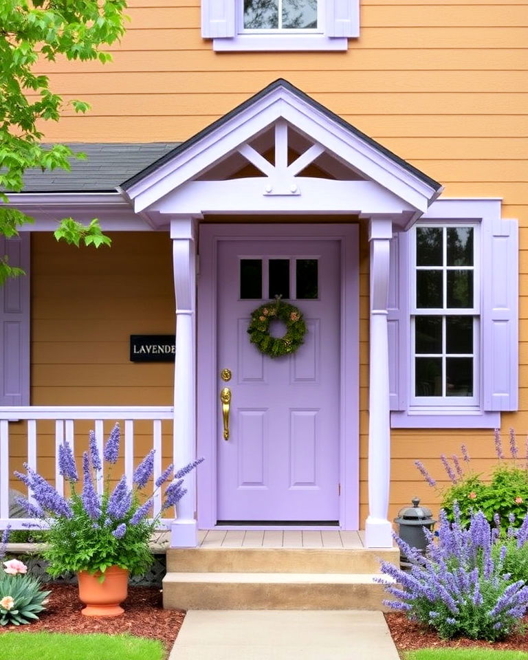 tan house with lavender accents - 30 Tan House Color Schemes