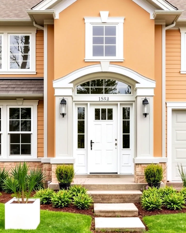 tan house with light gray trim - 30 Tan House Color Schemes
