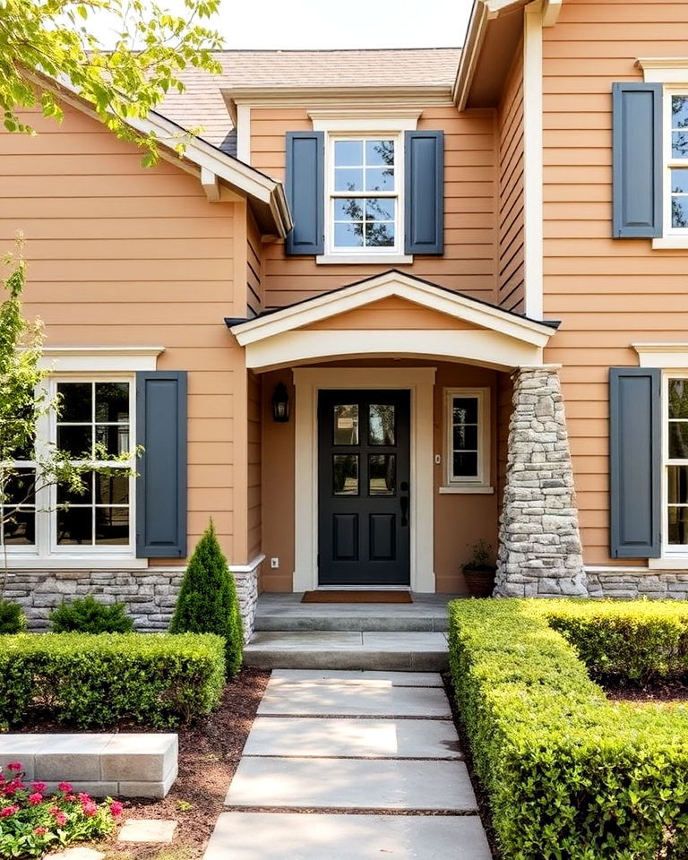 tan house with stone gray - 30 Tan House Color Schemes