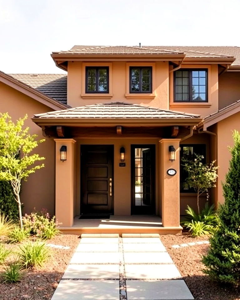 tan paired with bronze accents - 30 Tan House Color Schemes