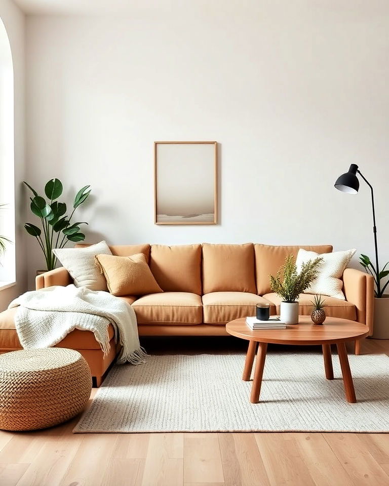 tan sofa with scandinavian inspired decor - 15 Tan Sofa Living Room Ideas