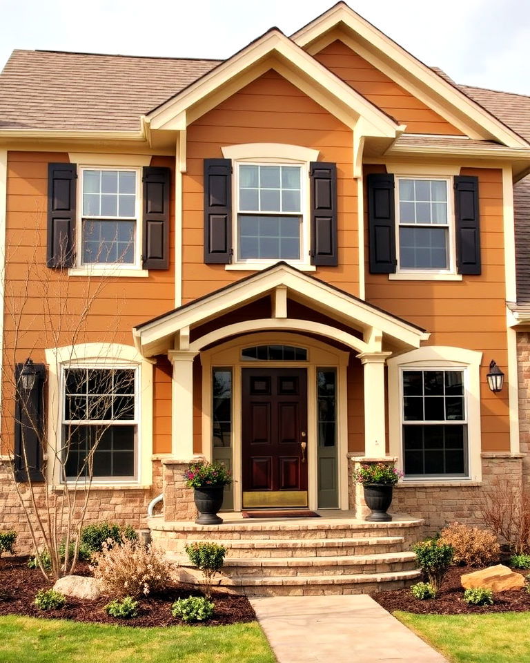 tan with chocolate brown and cream color schemes - 30 Tan House Color Schemes