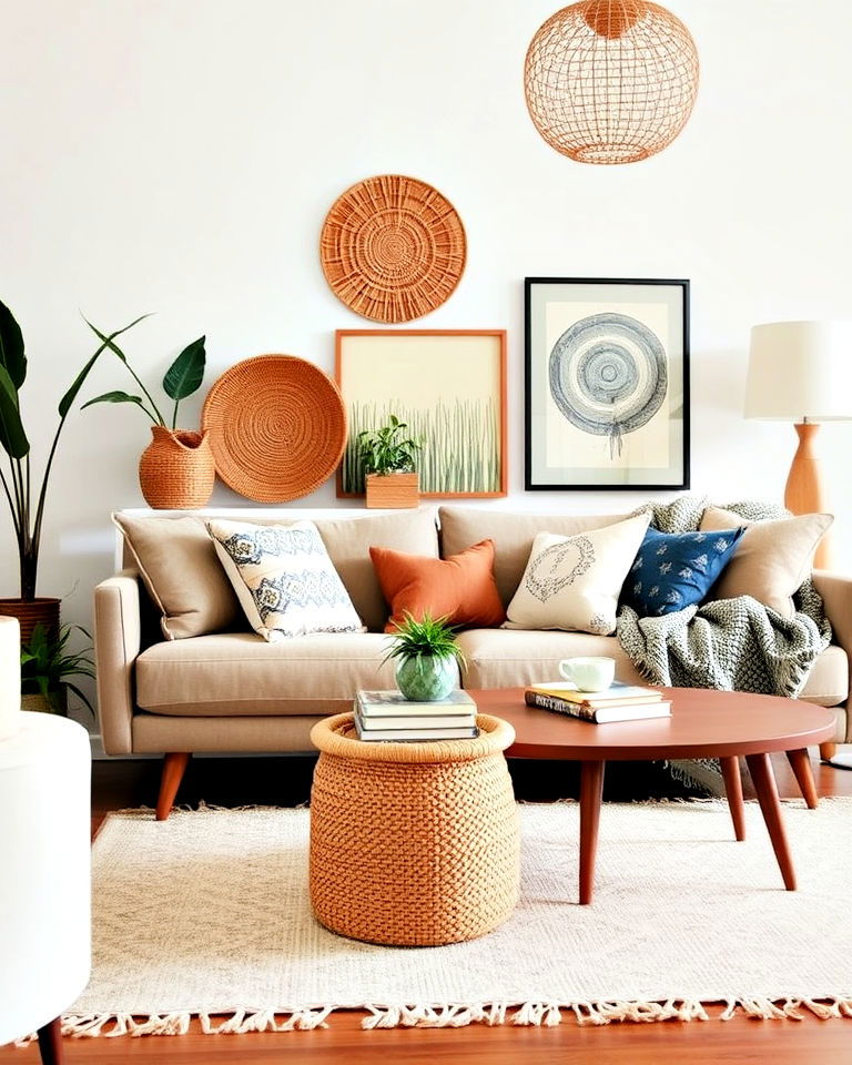tapered leg living room furniture with boho decor - 25 Mid Century Boho Decor Ideas