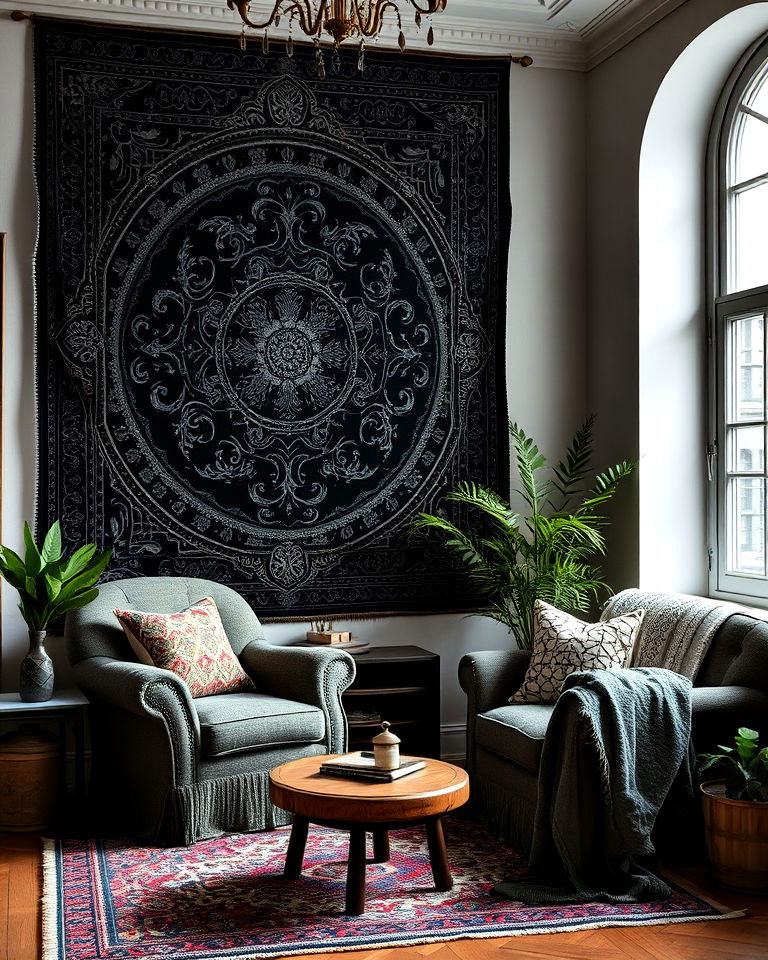 tapestries and textiles dark academia apartment - 15 Dark Academia Apartment Ideas