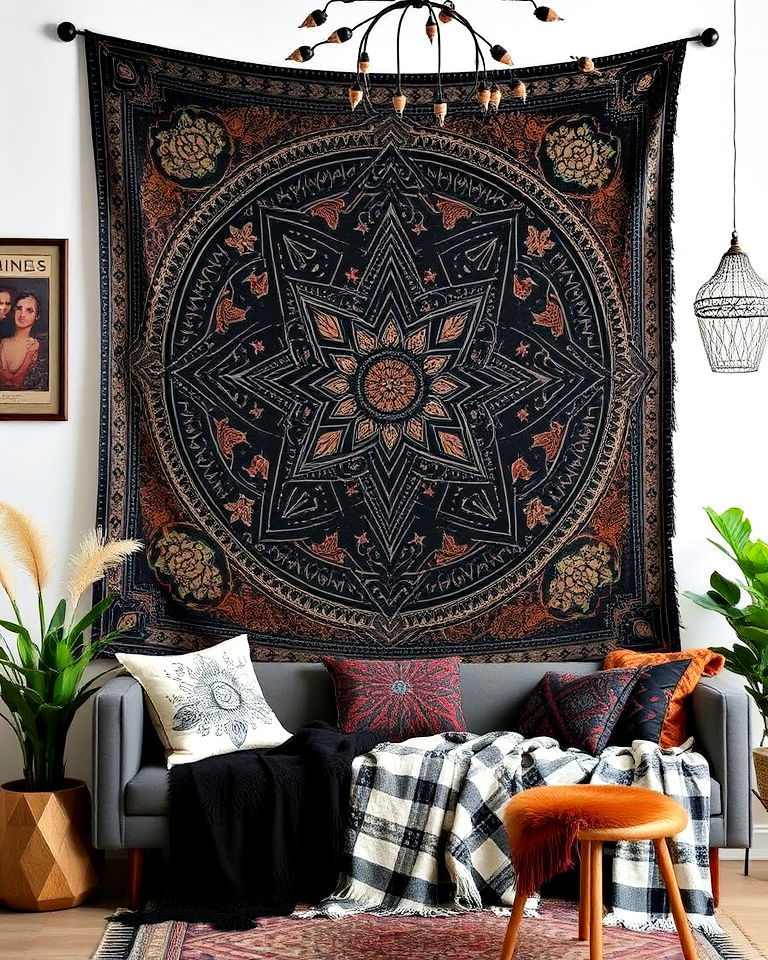 tapestries with intricate pattern - 20 Gothic Boho Decor Ideas