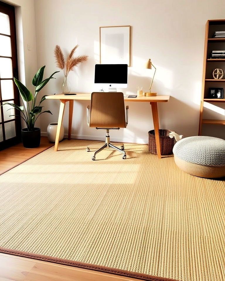 tatami mat accents japandi style home office - 30 Japandi Style Home Office Ideas