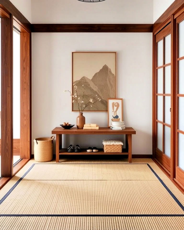 tatami mat flooring for authentic charm - 15 Japanese Entryway Design Ideas
