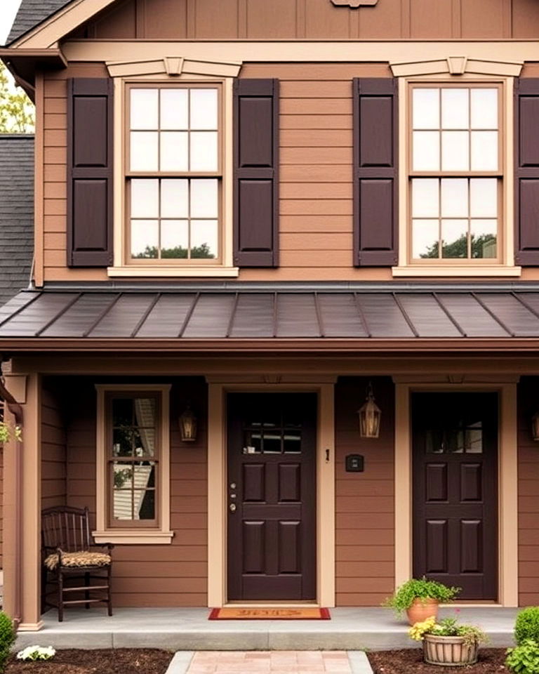 taupe exterior with beautiful chocolate brown details - 20 Exterior Taupe House Color Combinations