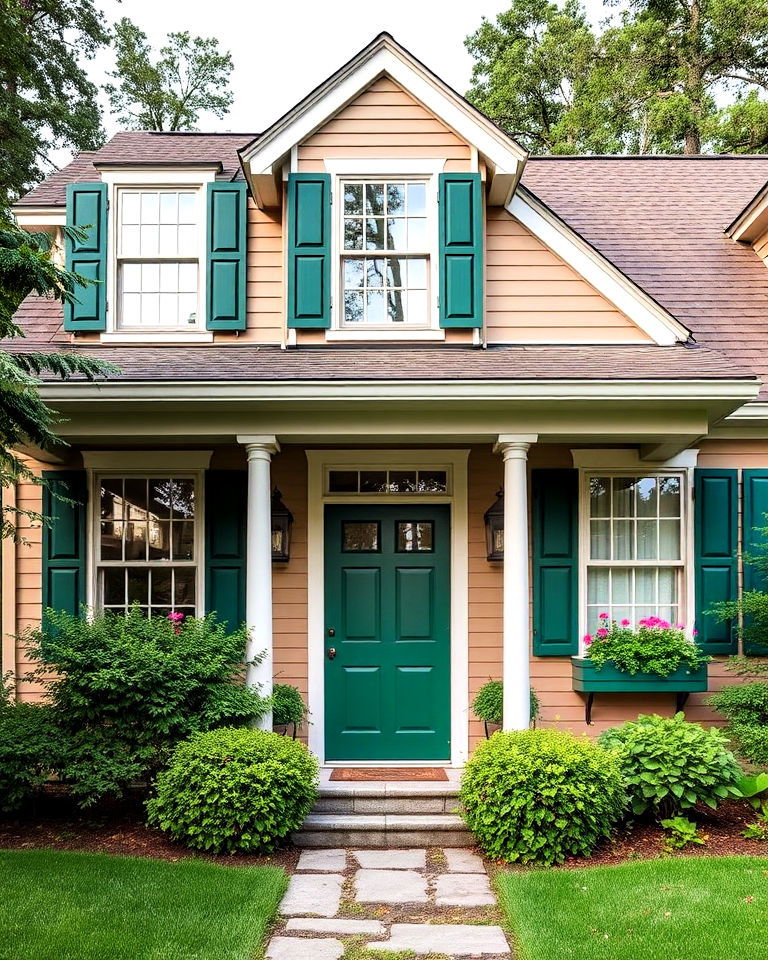 taupe exterior with forest green shutters and doors - 20 Exterior Taupe House Color Combinations