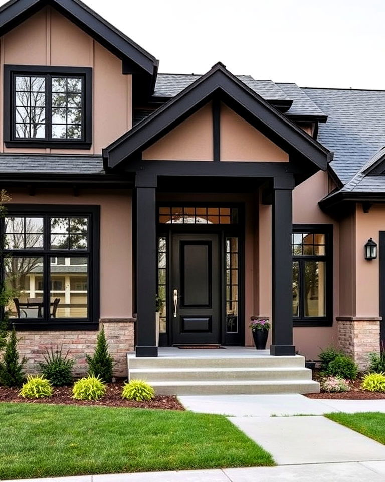 taupe exterior with sophisticated black highlights - 20 Exterior Taupe House Color Combinations