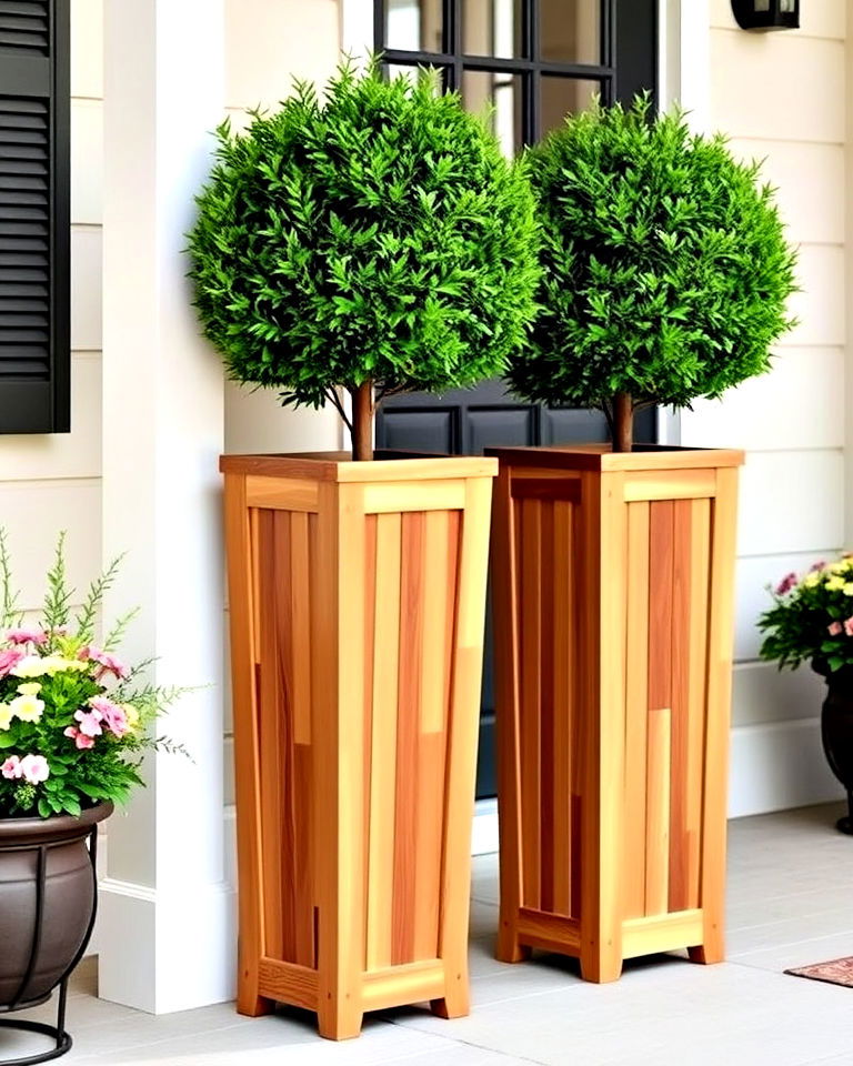 teak wood tall planters for front porch - 20 Tall Planters for Front Porch