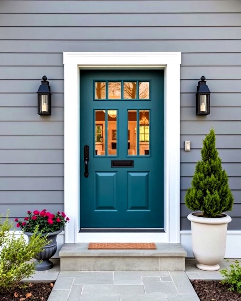 teal and gray sophistication front door - 25 Teal Front Door Ideas