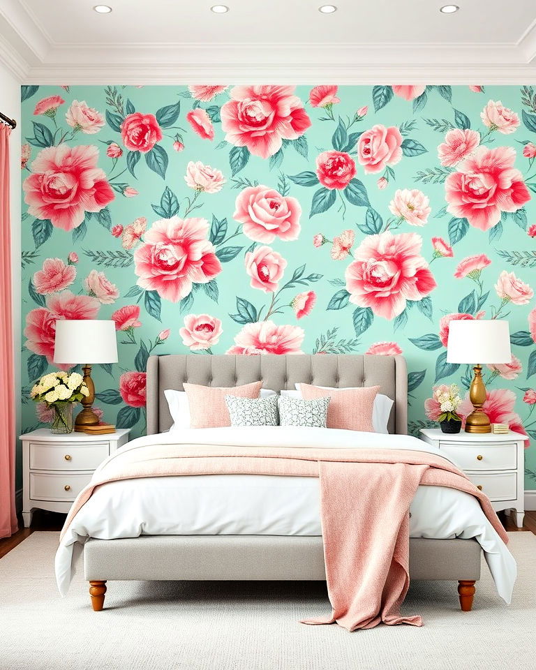 teal and pink floral wallpaper bedroom - 25 Teal and Pink Bedroom Ideas-captions