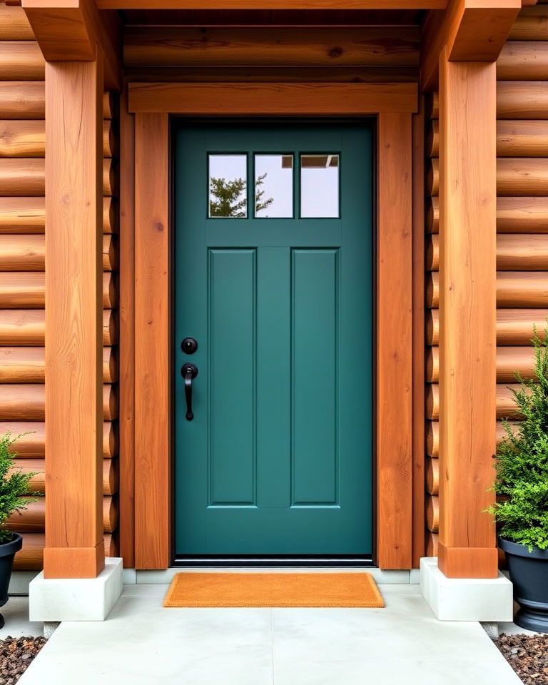 teal and wood harmony front door - 25 Teal Front Door Ideas