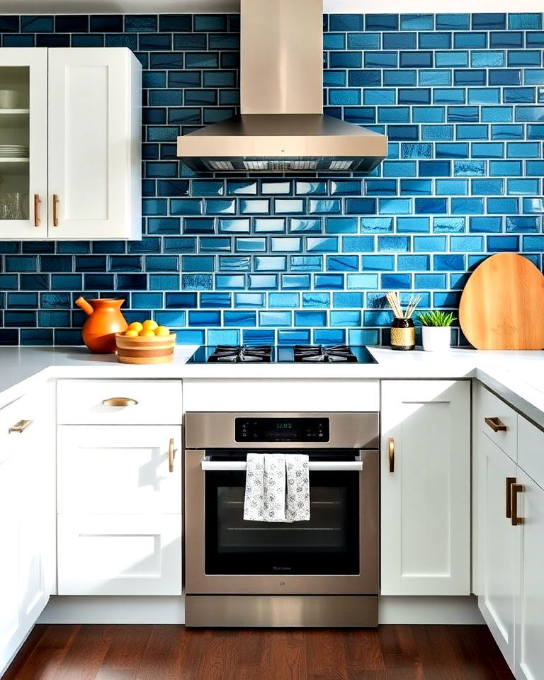 teal blue glass tiles for any kitchen - 25 Kitchen With Blue Backsplash Ideas