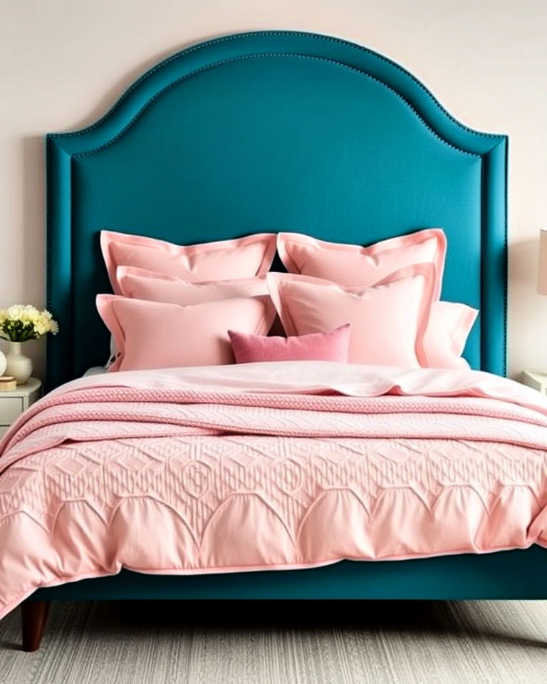 teal headboard with pink bedding - 25 Teal and Pink Bedroom Ideas-captions