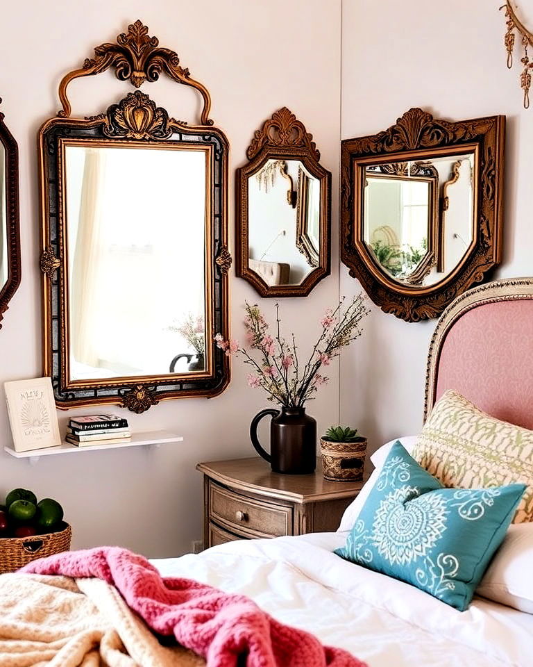 teen bedroom vintage mirrors for added light - 25 Boho Teen Bedroom Ideas