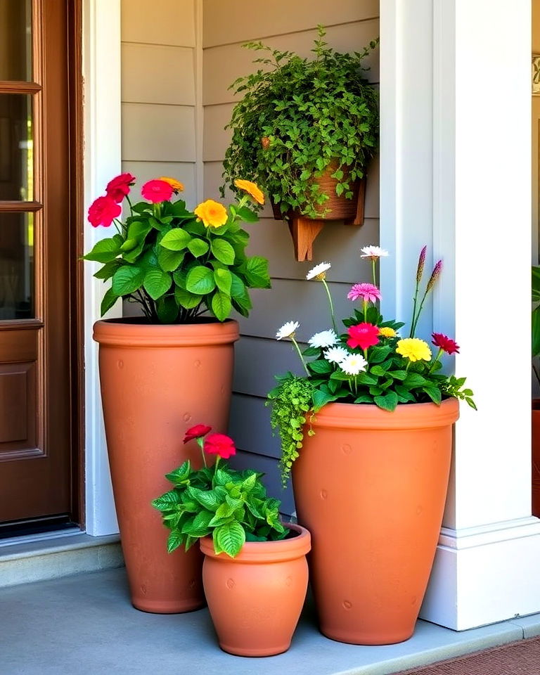 terracotta planters add a rustic earthy charm - 20 Tall Planters for Front Porch