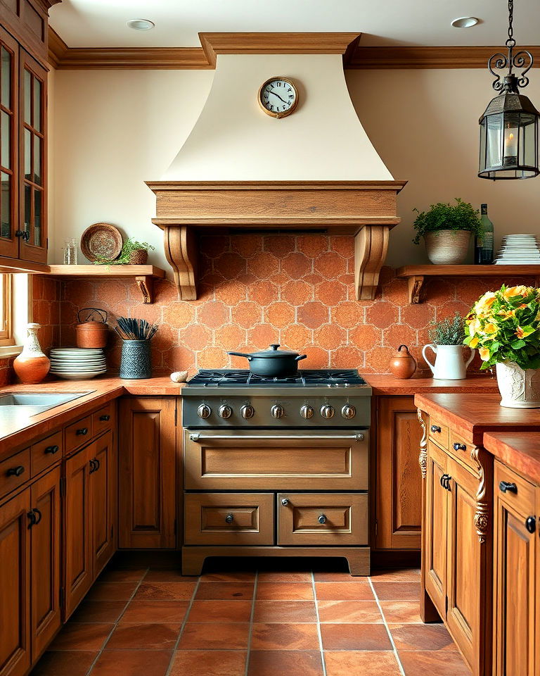 terracotta tiles for rustic charm - 15 French Country Kitchen Backsplash Ideas