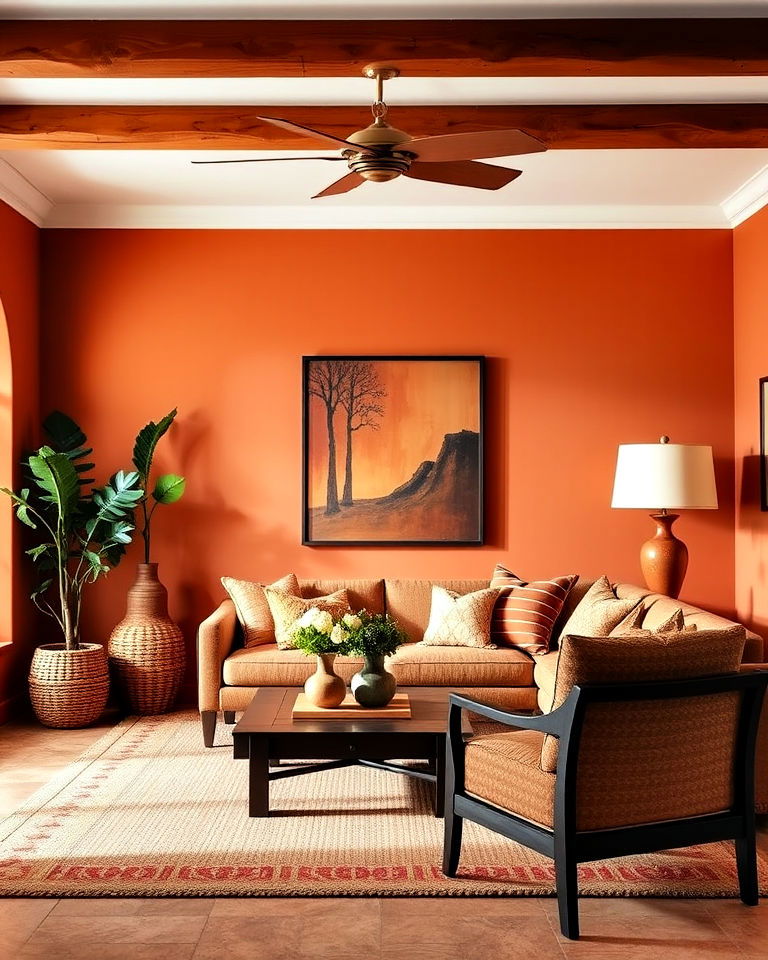 terracotta with brown living room - 25 Colors That Go With Brown for Any Room