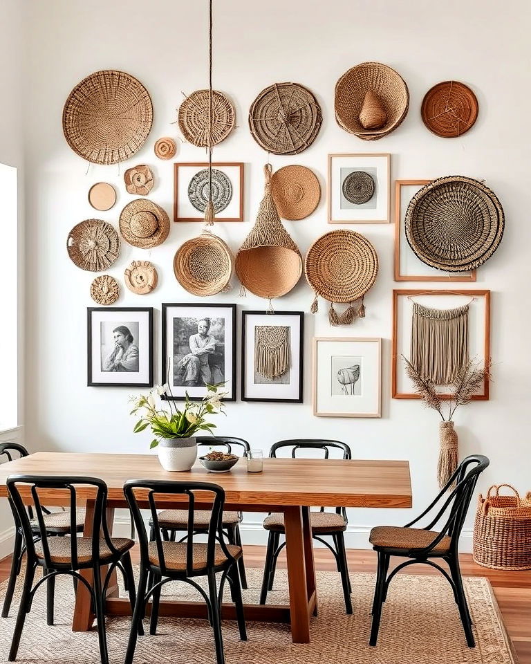 textural elements dining room gallery wall - 15 Dining Room Gallery Wall Ideas