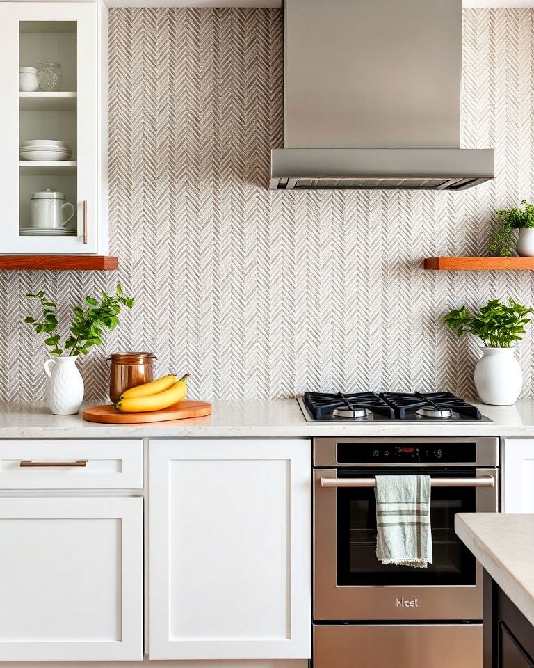 textured herringbone tiles backsplash - 25 Kitchens With Herringbone Tile Backsplashes