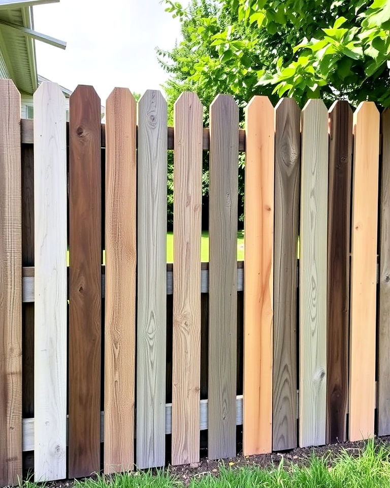 textured look with mixed woods - 20 Board on Board Fence Ideas