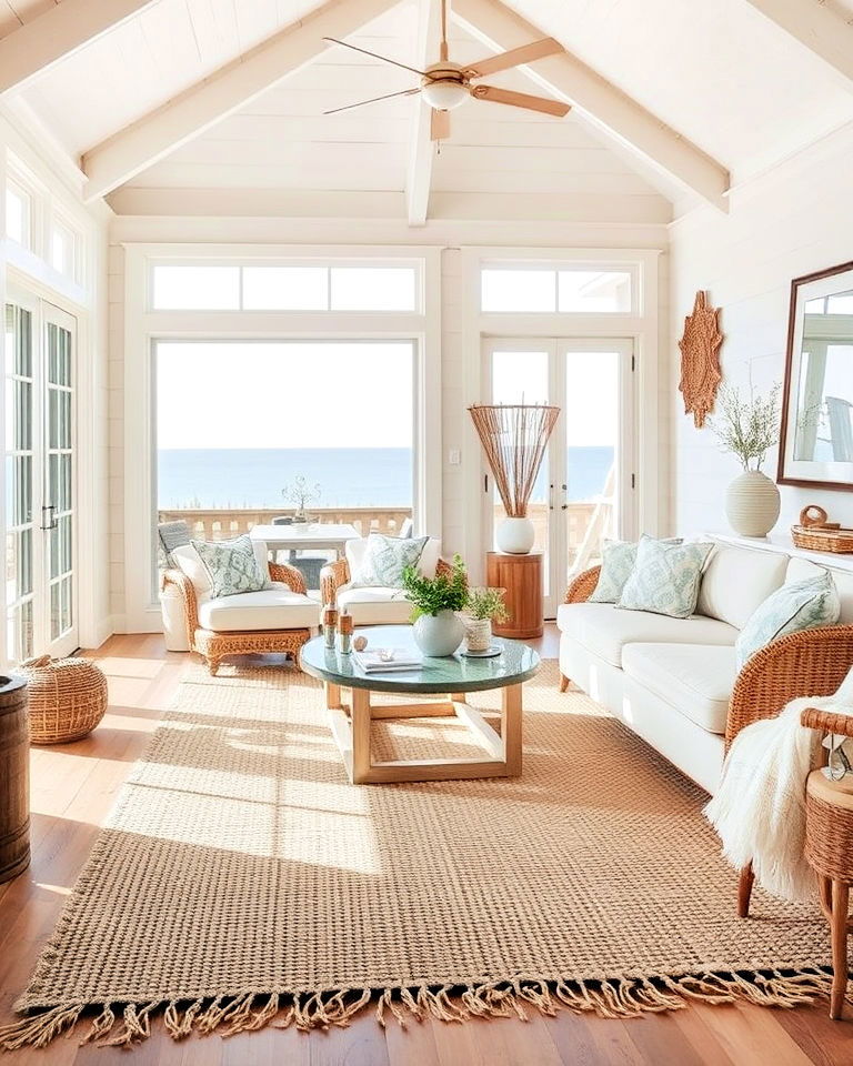 textured rug beach house interior - 30 Beach House Interior Design Ideas