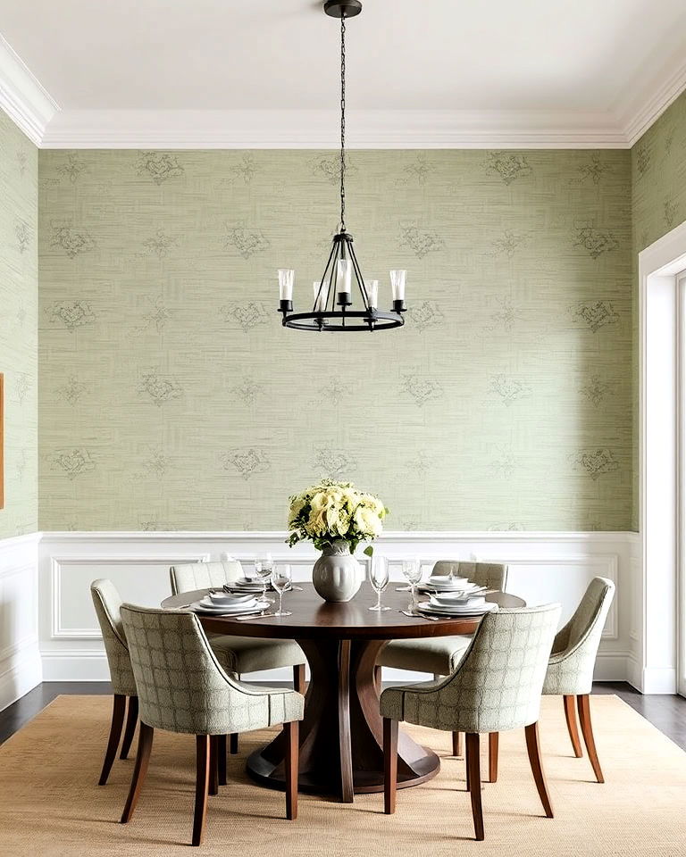 textured sage green wallpaper for dining area - 25 Sage Green Dining Room Ideas