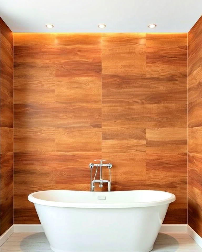 textured wallpaper bathtub area - 25 Bathtub Decor Ideas