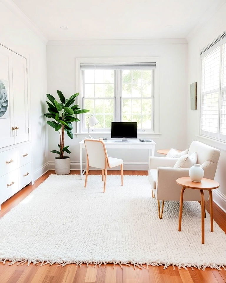 textured white rug for home office - 20 White Home Office Ideas