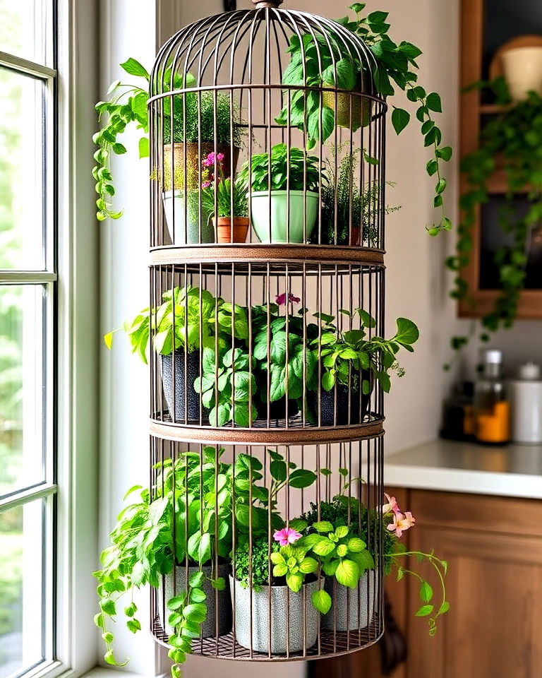 tiered bird cage planter for kitchen - 15 Bird Cage Planter Ideas
