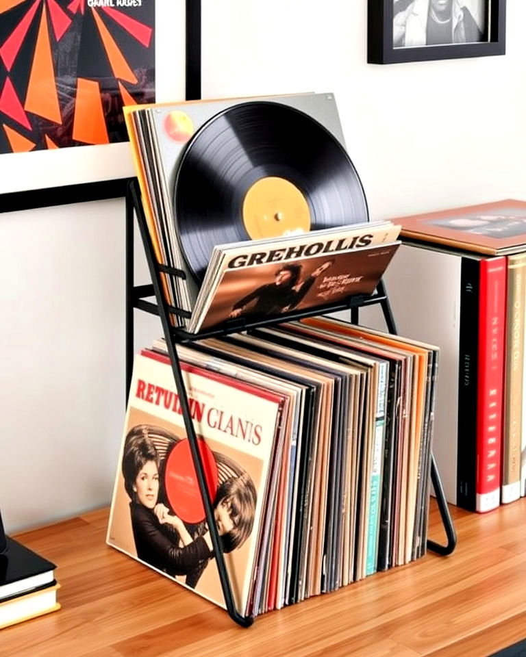 tiered display stand for vinyl records - 25 Vinyl Record Storage Ideas