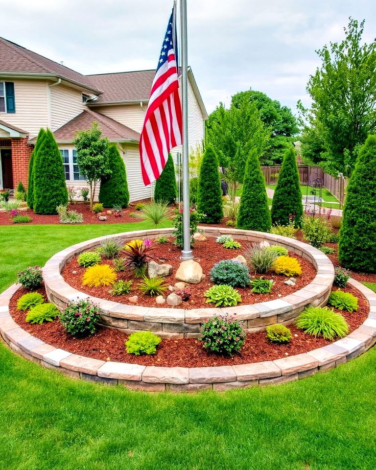 tiered flag pole landscape - 20 Residential Flag Pole Landscaping Ideas
