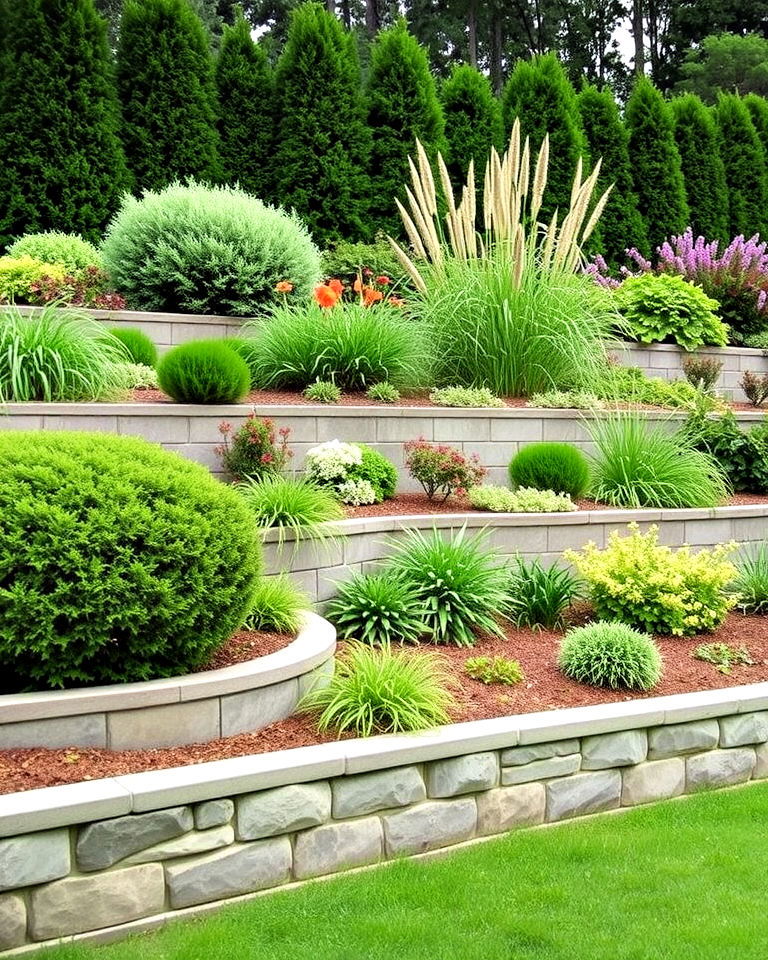 tiered landscaping with retaining walls - 25 Front Yard Privacy Landscaping Ideas